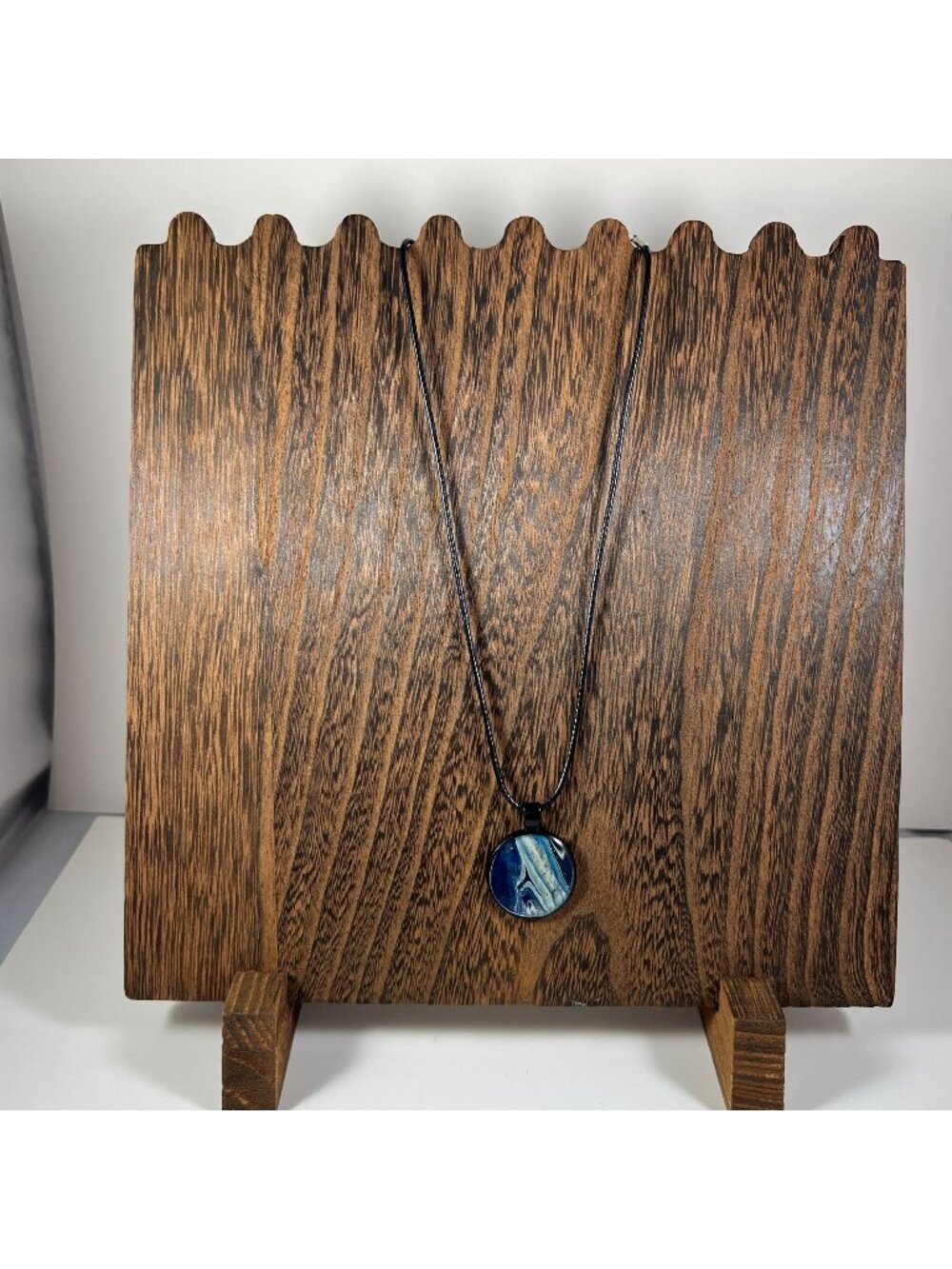 Acrylic Pour Pendant Necklace With Blue Abstract Design